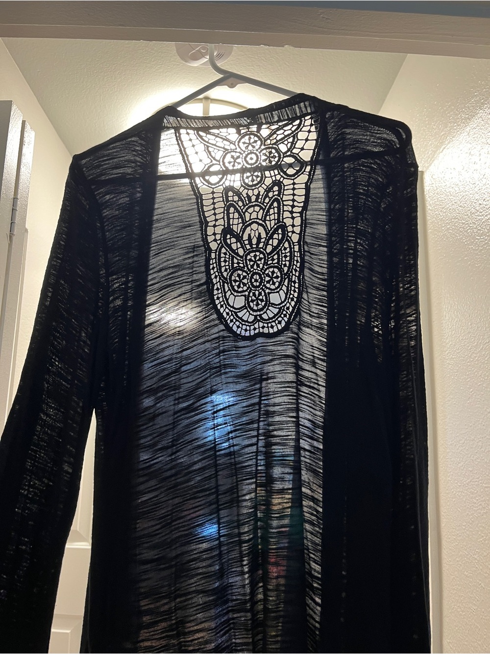 Source Unknown Black Sheer Cardigan with Lace Back Panel